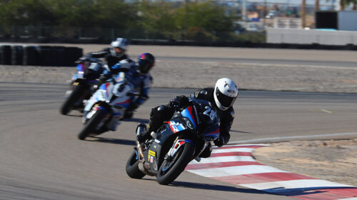 Big Apple Motorcycle School instructor George Tranos on the track